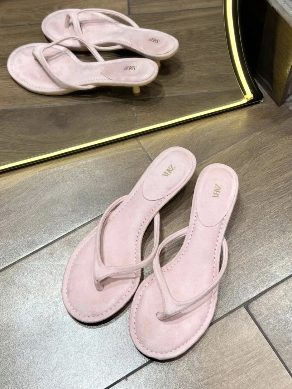 NWT ZARA Pink Suede Kitten Heel Split Sandals - Picture 4 of 12